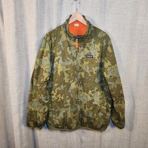 Patagonia Pullover Reversible Jacket Men's L 1/2 Zip Snap Camo Orange Outdoor